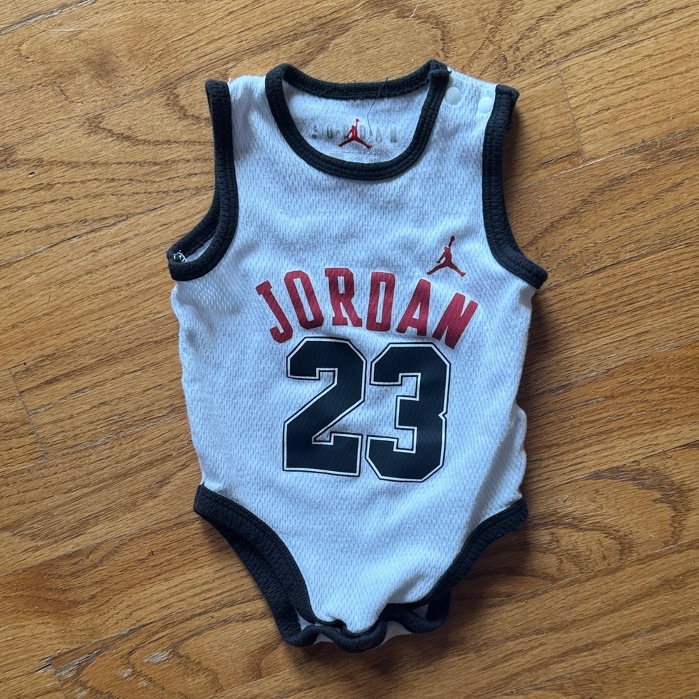 Jordan Infant Tank Bodysuit in White with Black and Red Accents